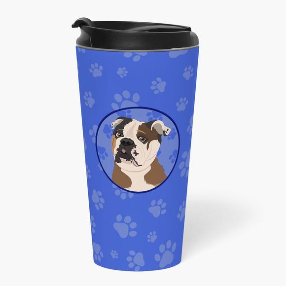 English Bulldog Chocolate Tan  Stainless Steel 16 oz  Tumbler, Blue - Picture 2 of 4